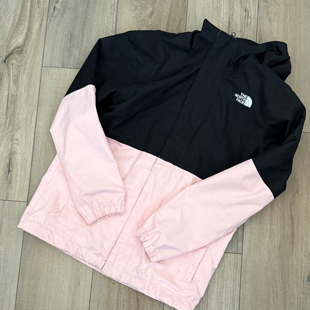 The North Face Kids Black and Light Pink Colorblock Raincoat